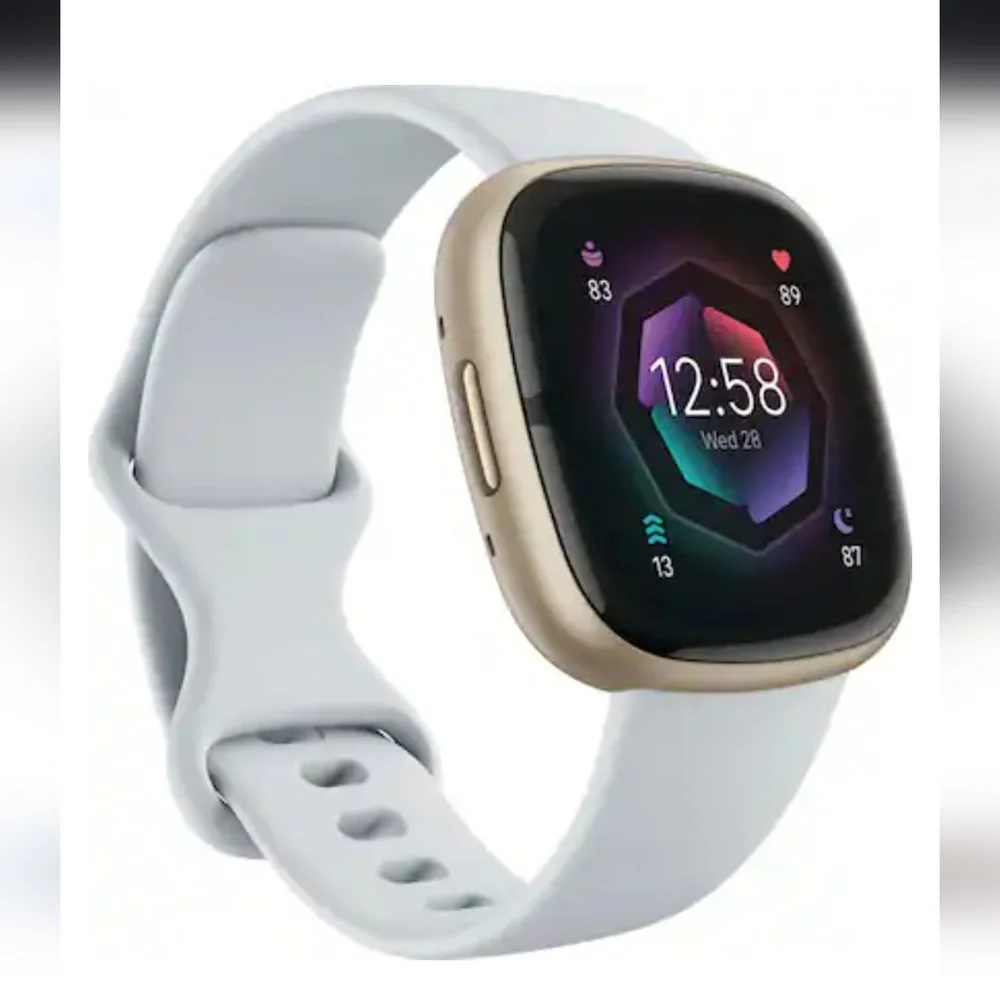 Smart Fitness Watch with Gold and White Band